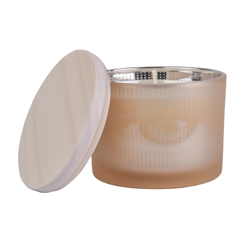 Sunny new design matte custom glass candle holder with wood lid