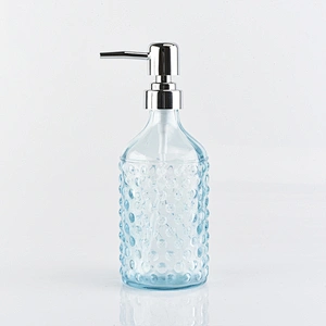 glass bath accessories spray blue glass lotion dispenser for bathroom