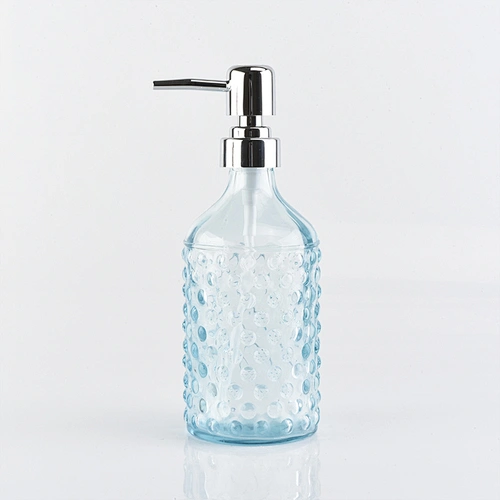 glass bath accessories spray blue glass lotion dispenser for bathroom