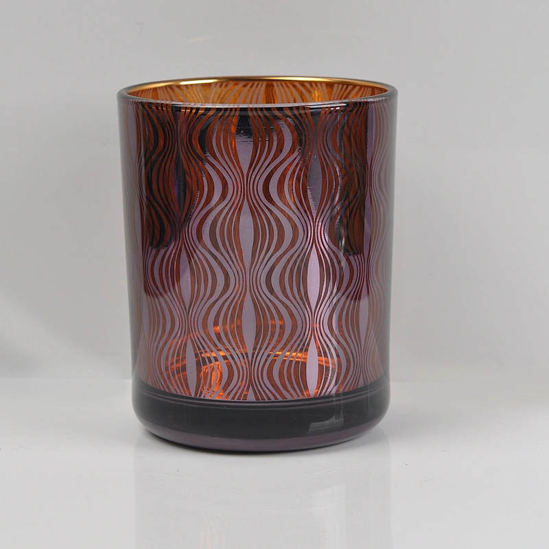 8oz 10oz 12oz Luxury Cylinder electroplated empty candle glass holder