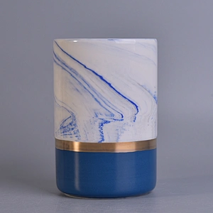 10oz Home decoration custom blue painted cylinder ceramic candle holders
