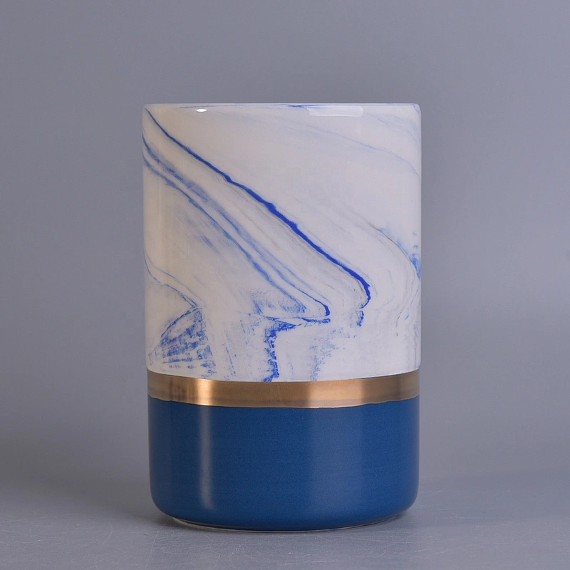 10oz Home decoration custom blue painted cylinder ceramic candle holders