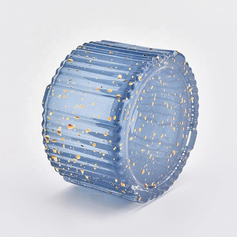 150ml Cylinder Blue And Gold Glass Candle Jars With Lids