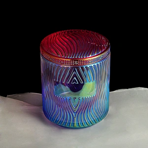 8oz 10oz 14oz Sunny custom decorative iridescent glass candle jars with lid