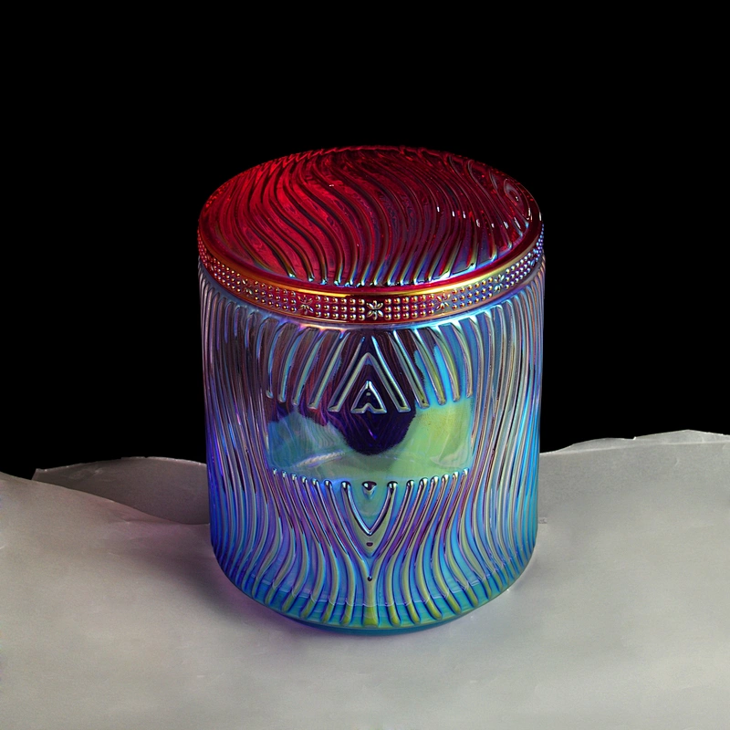 8oz 10oz 14oz Sunny custom decorative iridescent glass candle jars with lid