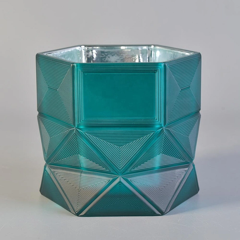 Luxury scented Hexagon custom colorful glass candle jar supplier