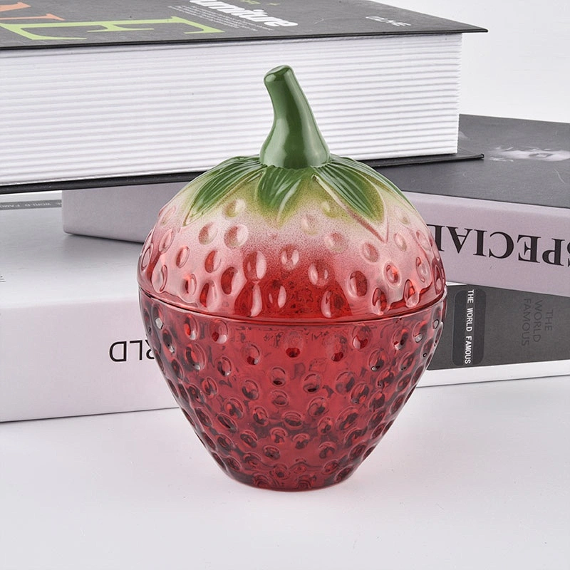 10oz 12oz Wholesales strawberry glass candle jar with lid