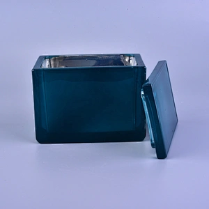 Wholesales luxury blue square glass candle holders with lid
