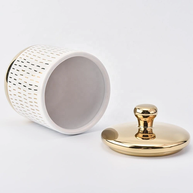 10oz decorative marble ceramic candle containers with gold cover