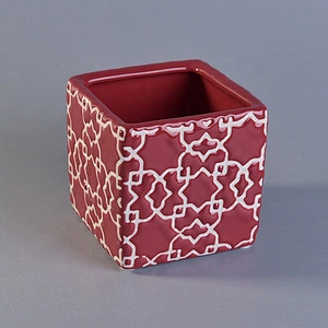 Luxury red square ceramic candle jars for candle making
