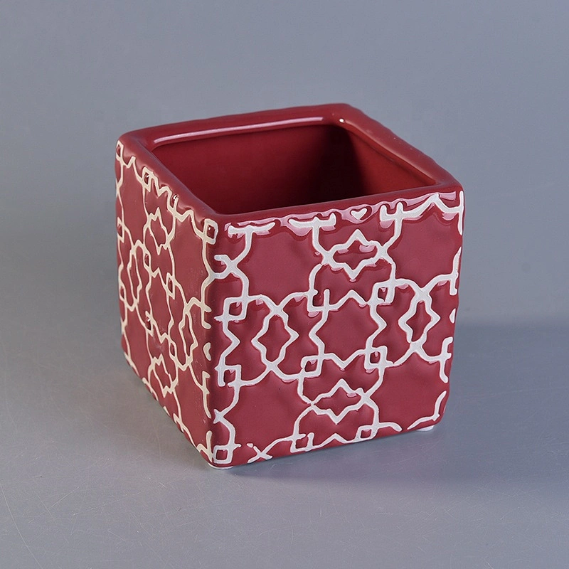 Luxury red square ceramic candle jars for candle making