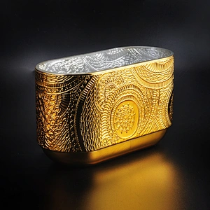 New design luxury Antique gold glass candle holder with wood lid
