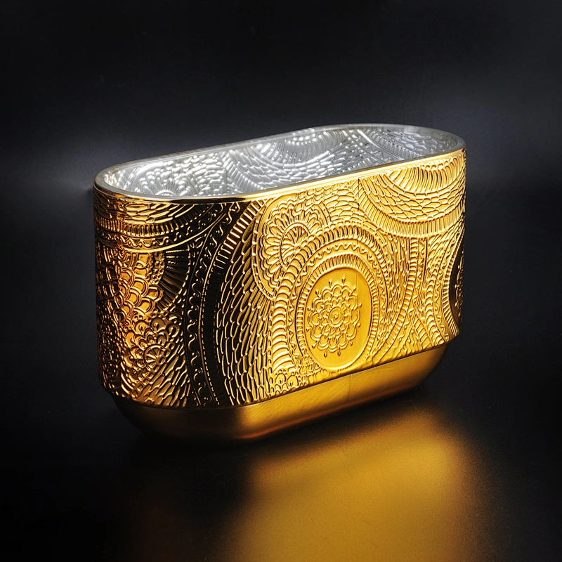 New design luxury Antique gold glass candle holder with wood lid