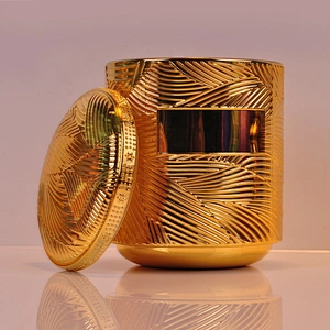 10oz 20oz Luxury custom gold lotus candle glass holder with lid