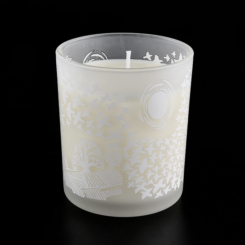 Custom high end scented soy frosted white glass candle holder