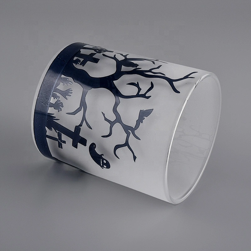 hot sales black printing glass candle jar