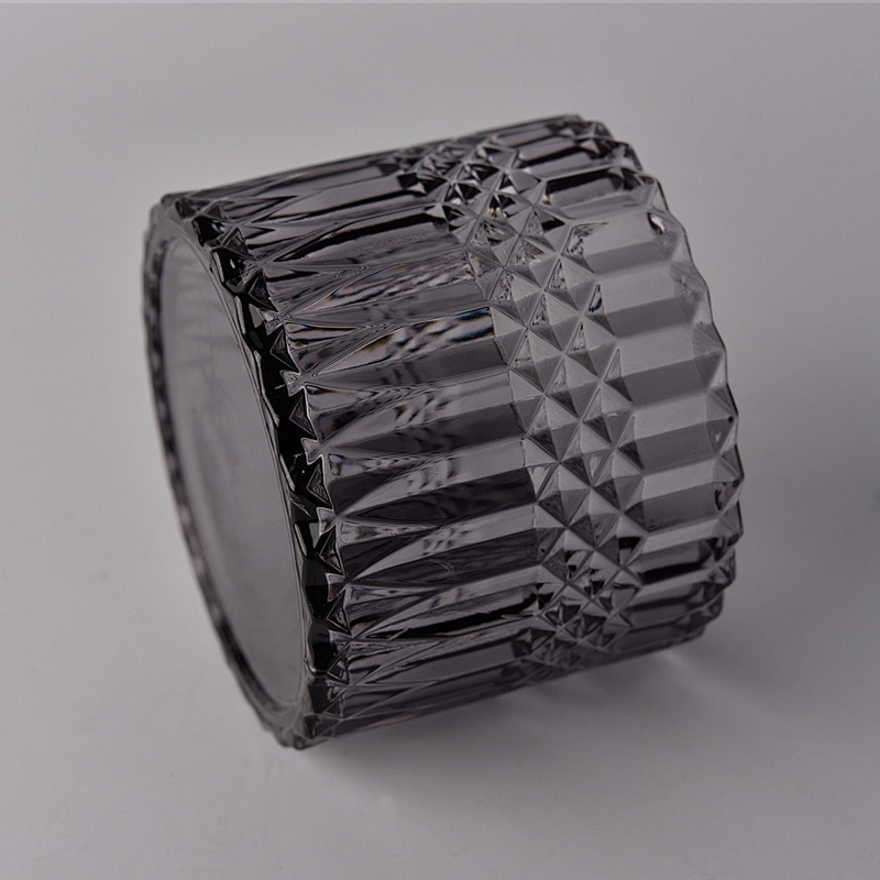 GEO Cut black glass candle jar with lid