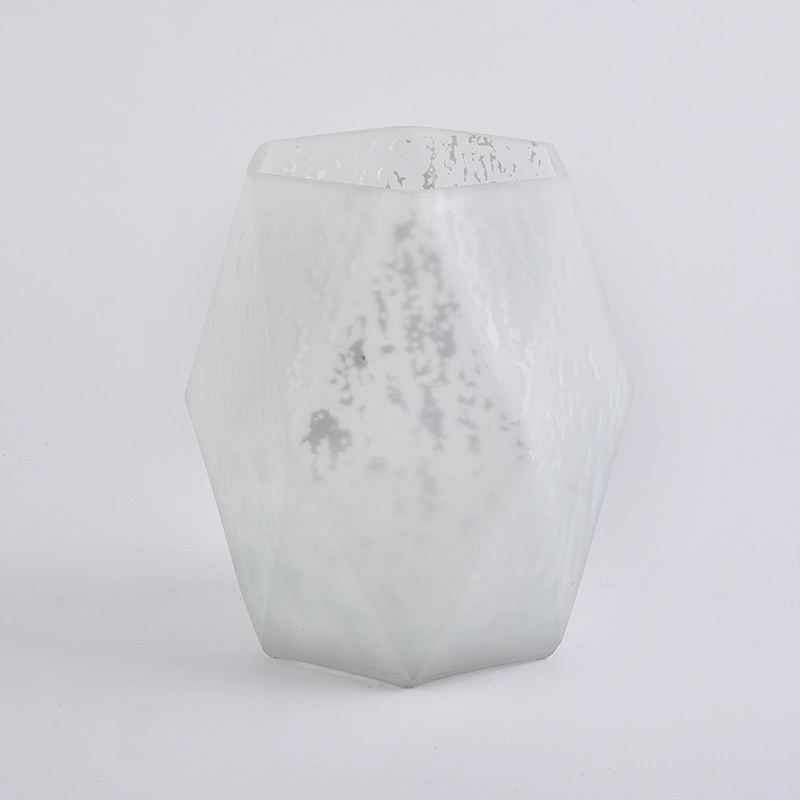Big size polygon mercury electroplating frosted painting glass candle containers for home decor