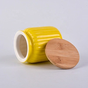 6oz 8oz 10oz Sunny gold decorative ceramic candle jars with wood lid
