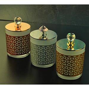 Luxury wax soy high tealight marble ceramic candle holder wtih gold lid