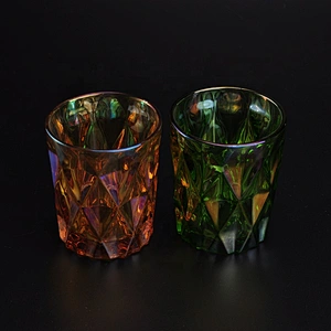 Luxury geometric iridescent tealight glass candle holder 8oz 10oz