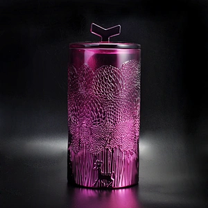 10oz 20oz Wholesales crystal purple emboss glass candle holder with lid