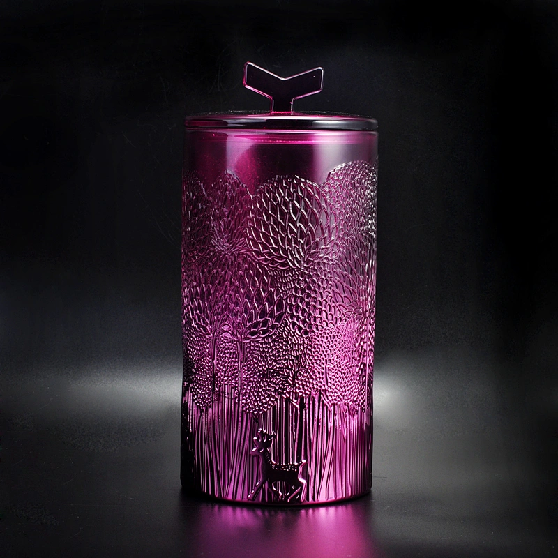 10oz 20oz Wholesales crystal purple emboss glass candle holder with lid