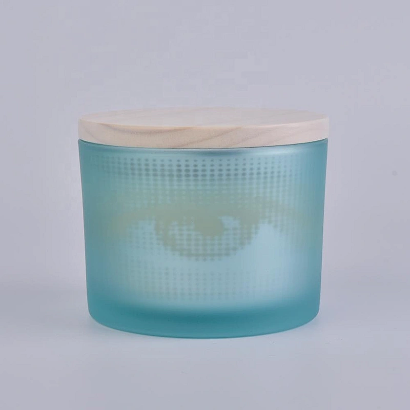 Home decoration Modern blue glass candle holder customized with wood lid