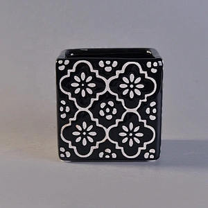 Home Decorative Square Black Ceramic Candle Vessel Empty