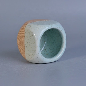 Home decoration Chinese square colored wood ceramic candle holder 4oz 6oz 8oz