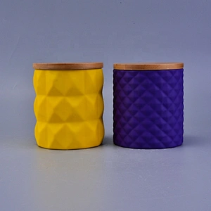 Handmade geo cut ceramic candle holder with wood lid