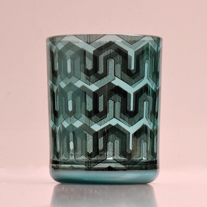 New design Wholesales blue engraving votive candle glass holders