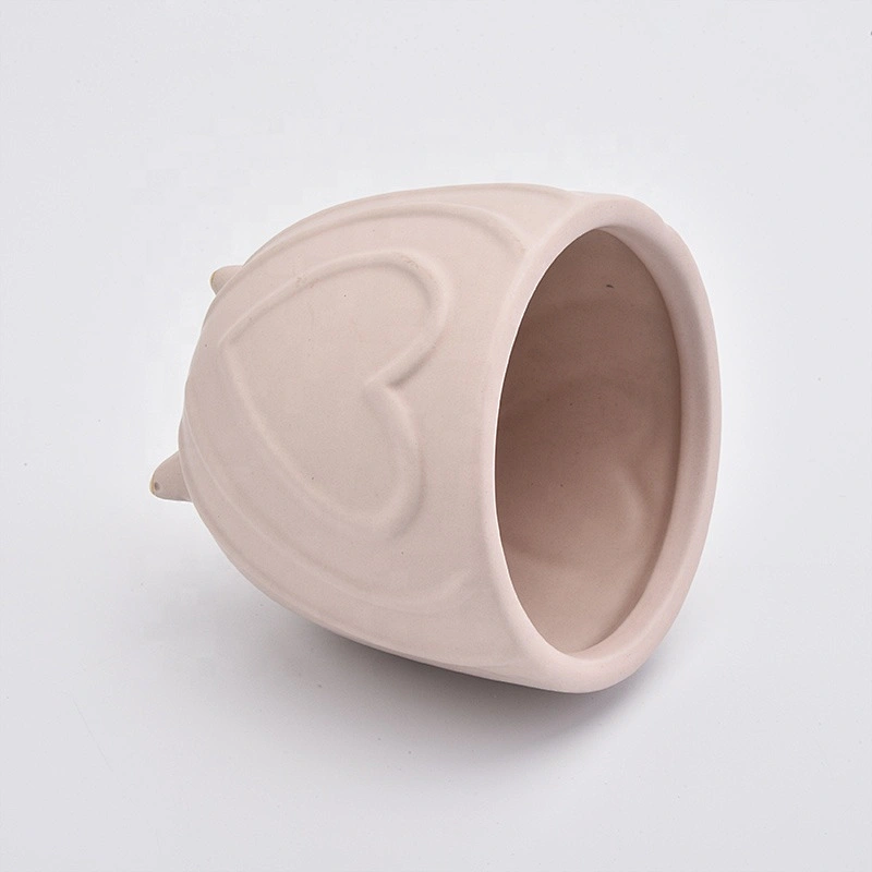 10oz Pink Heart Pattern Ceramic Candle Holders Votive Candlestick for Home Decor