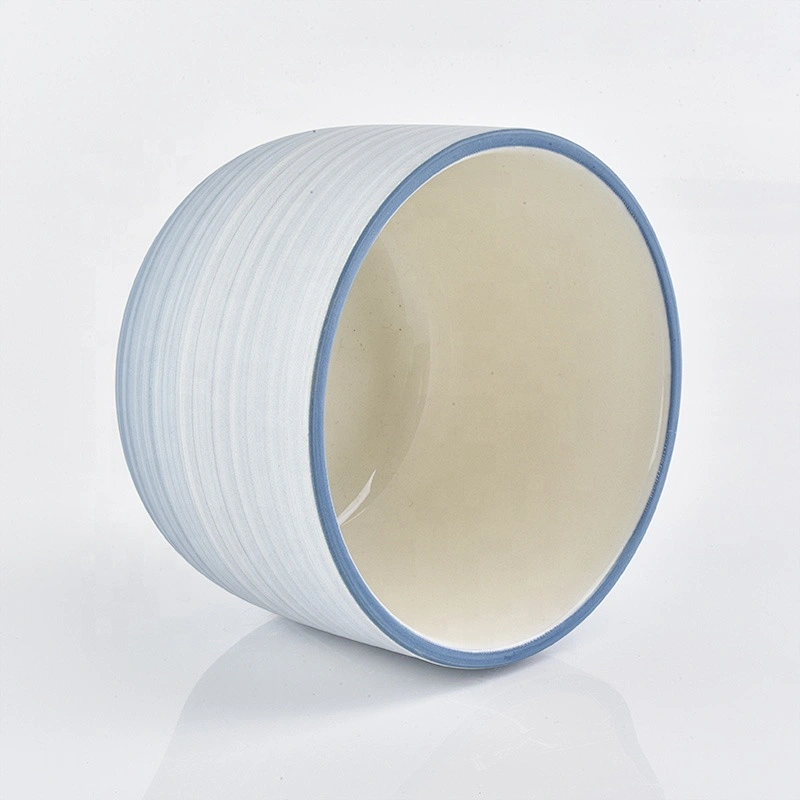 Wholesales custom empty blue frosted ceramic candle holders