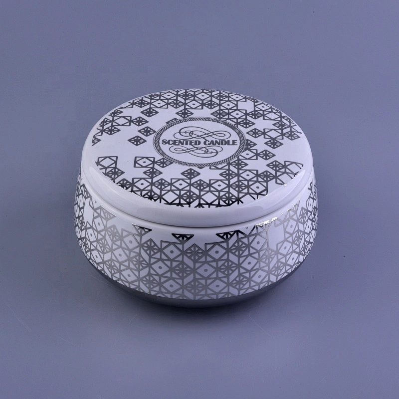 Sunny custom printing silver scented ceramic candle vessel with lid