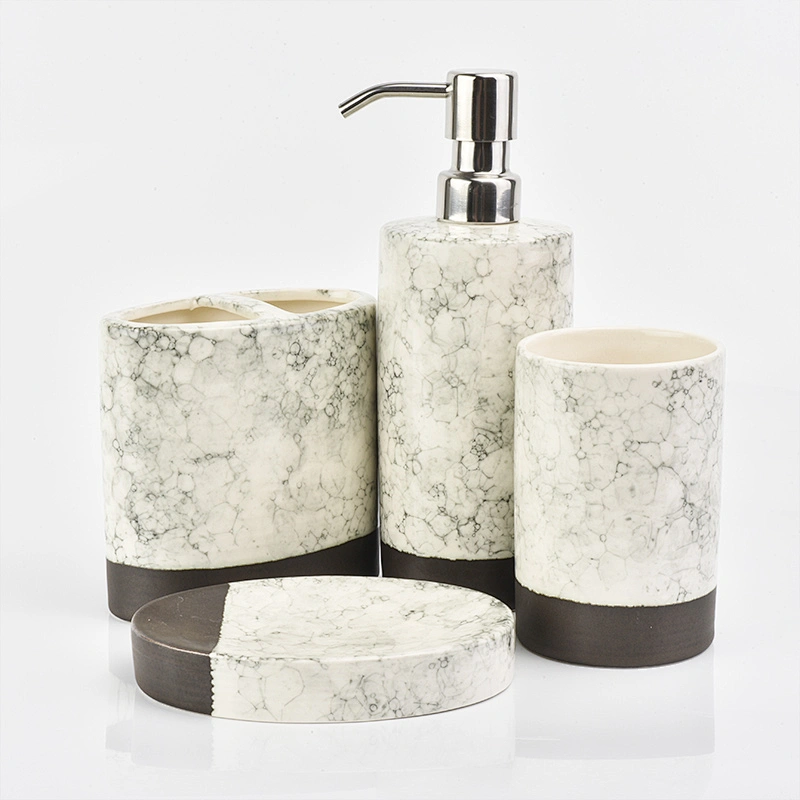 china modern marbled ceramic women bathroom accessories set in black