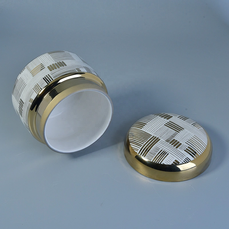 Luxury empty gold porcelain ceramic candle holder with lid