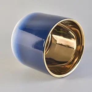 Christmas Gradient Blue Candle Ceramic Vessels With Gold Plating