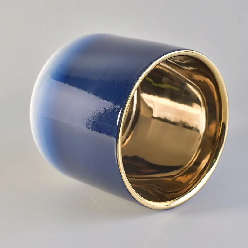 Christmas Gradient Blue Candle Ceramic Vessels With Gold Plating