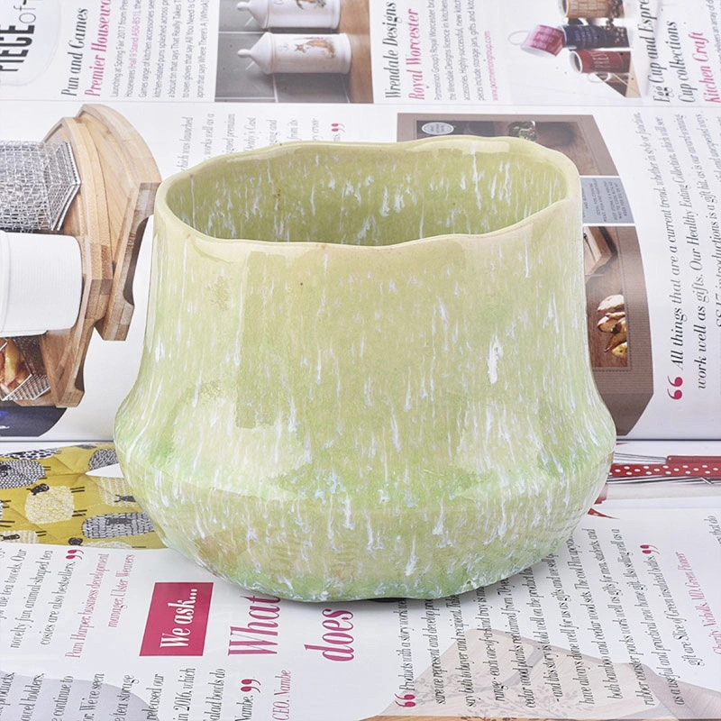 Custom geo green ceramic candle jar home decor