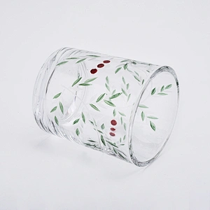 7oz embossed hand drawing pattern glass candle holders home decorations