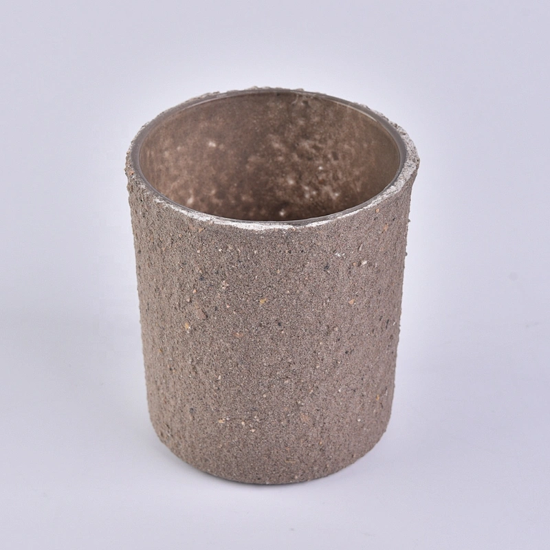 Wholesales Home decor cylinder frosted amber empty concrete candle holders
