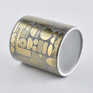 Grey Candle Holder Ceramic With Gold Decoration