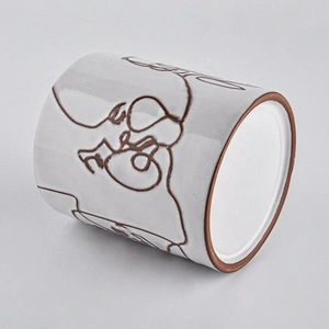 Wholesales white people pattern votive empty ceramic candle holder