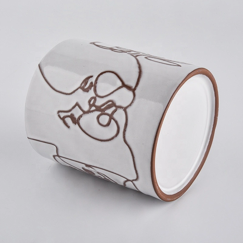 Wholesales white people pattern votive empty ceramic candle holder