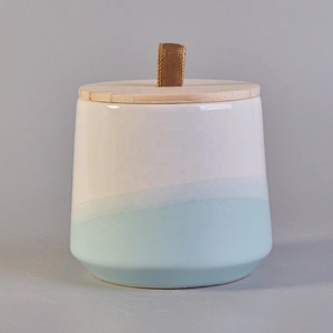 Sunny Wholesales blue empty candle ceramic jars with wood lid