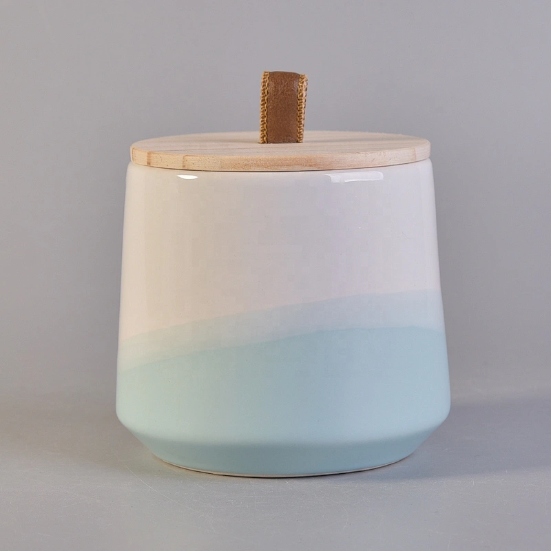 Sunny Wholesales blue empty candle ceramic jars with wood lid