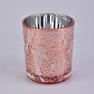 Home decoration customized unique pink glass candle holder 6oz 8oz 10oz