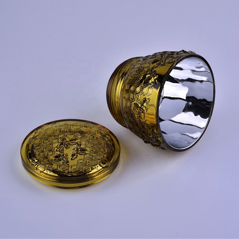 Sunny bee design tealight glass candle holder with gold lid