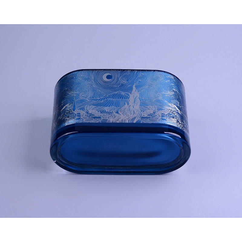 Chinese Custom blue glass candle containers 12oz 14oz